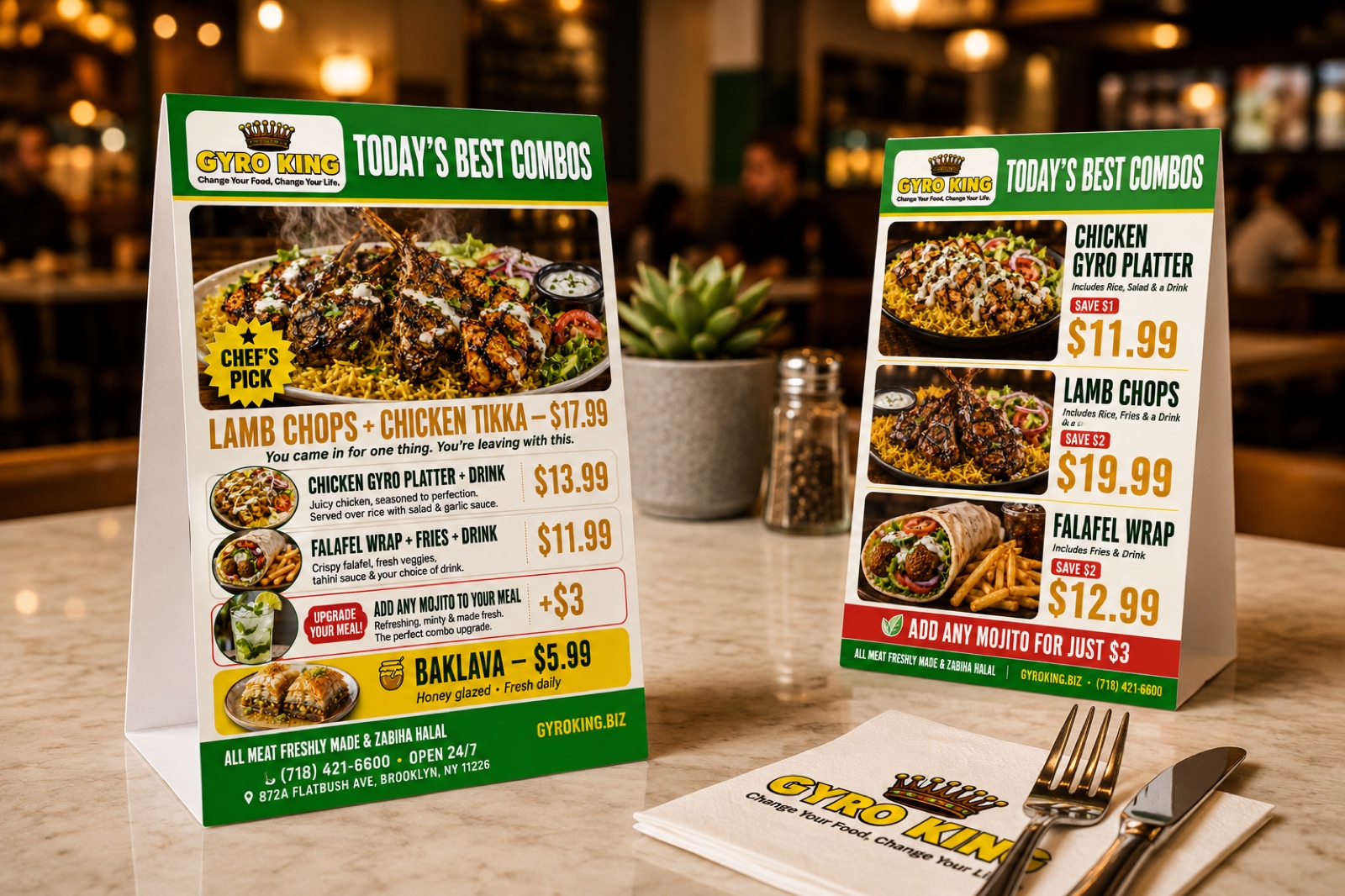 Gyro King table tents