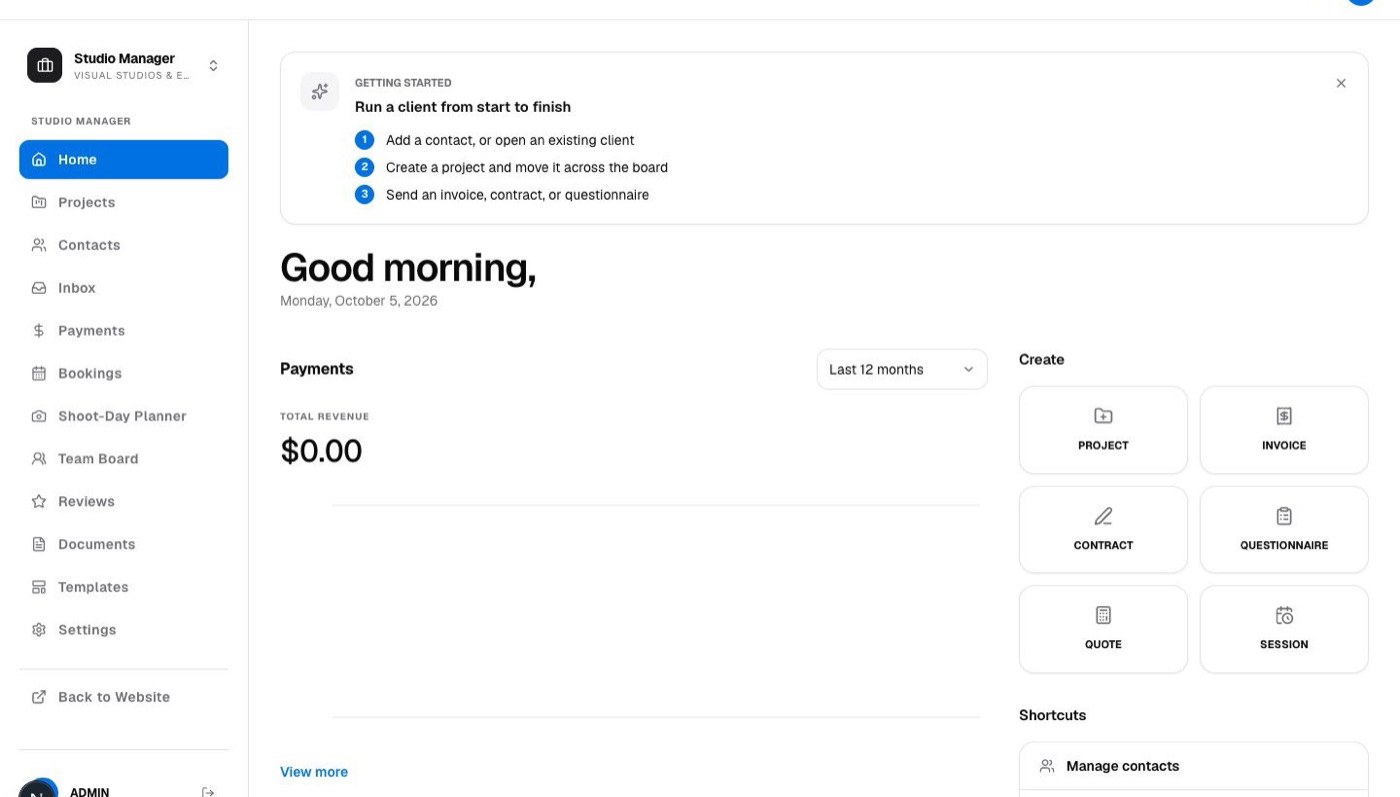 Studio Manager — clients, bookings and payments